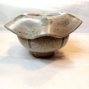 Studio Art Pottery Signed Ruffled Bowl Speckled.